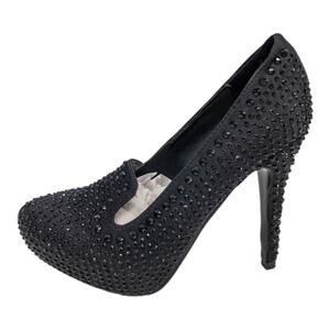 Italina Selina Black Studded Satin Stiletto Pump Stiletto High Heels Women's 6.5